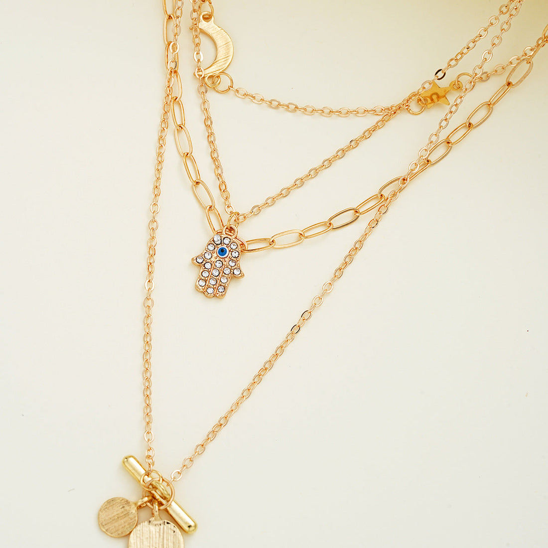 Retro Creative Palm Star Moon Necklace Fashion Personality Female Necklace - Norellé