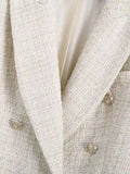 Women Fashion Tweed Double Breasted Blazer