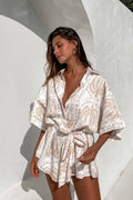 Women's Loose Printed Pullover Half-sleeved Tie High Short Rompers Jumpsuits - Norellé