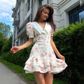 Print Puff Sleeves Ruffled Dress - Norellé