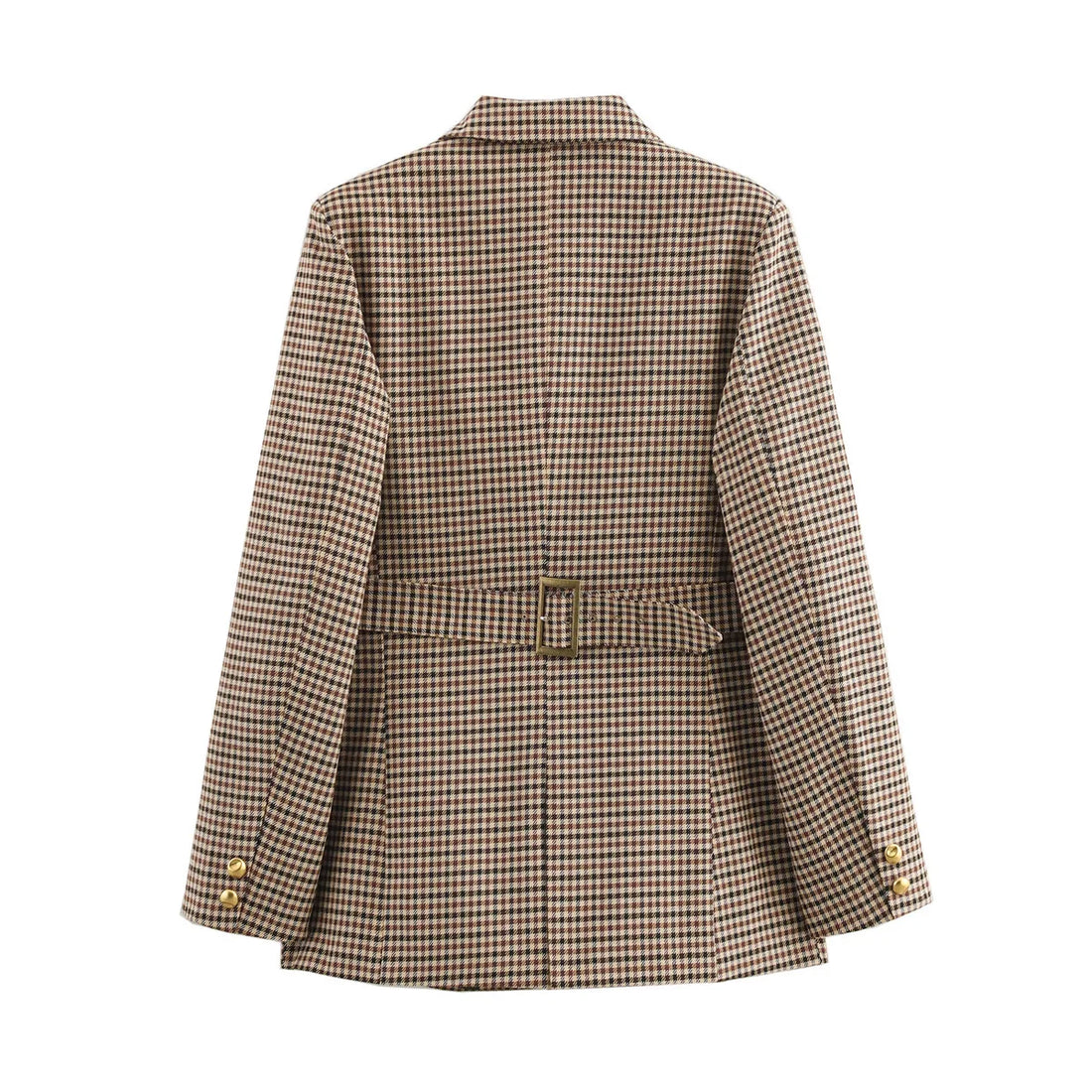 Ladies' With Belt Casual Slim Single Breasted Plaid Suit Coat