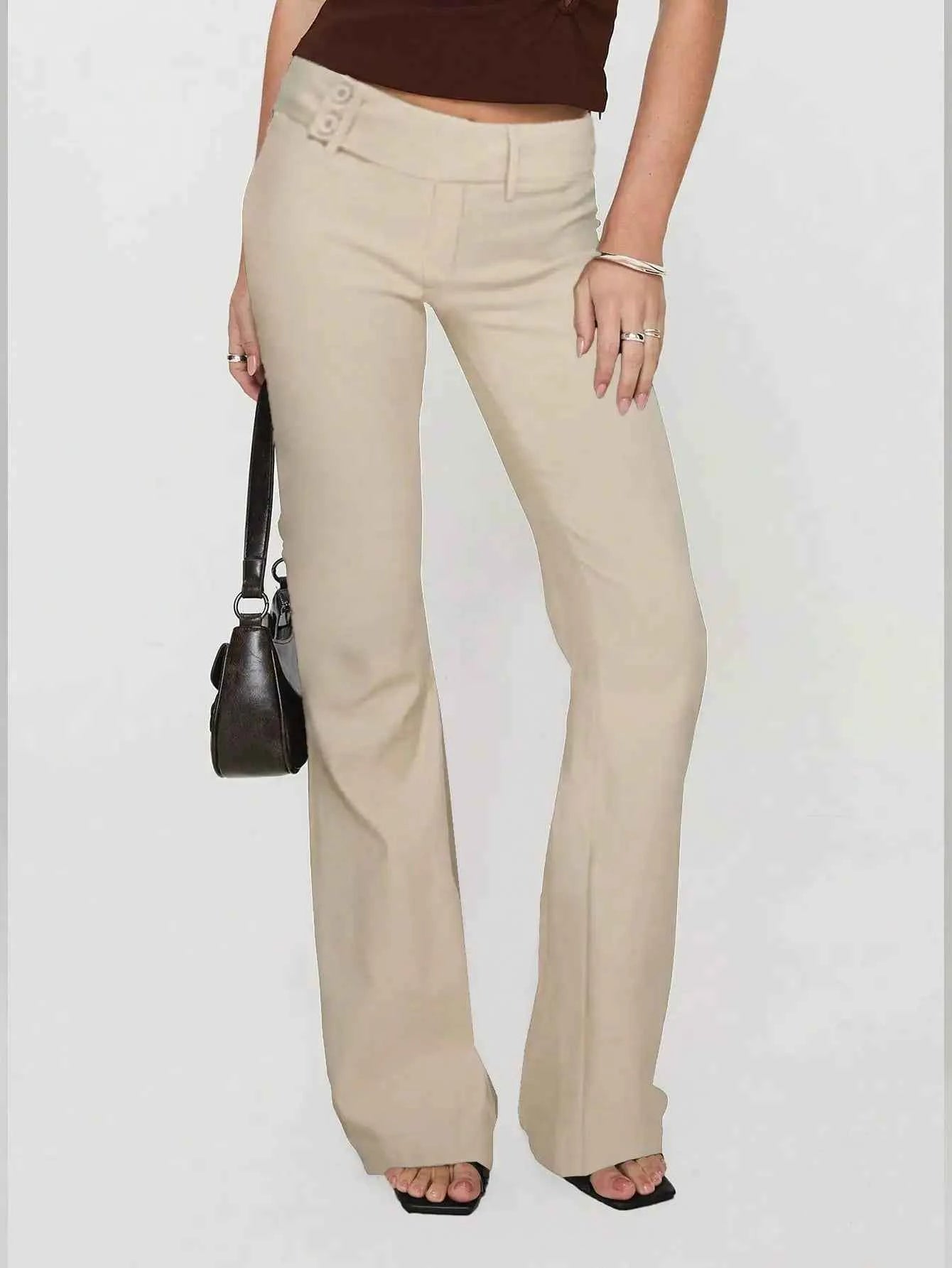 Women Low Drop Waist Casual Elastic Waist Long Pants
