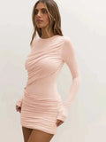 Round Neck Ruched Women Bodycon Dress