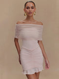 Mesh Strapless Off-shoulder Ruffled Mini Dress For Women - Norellé