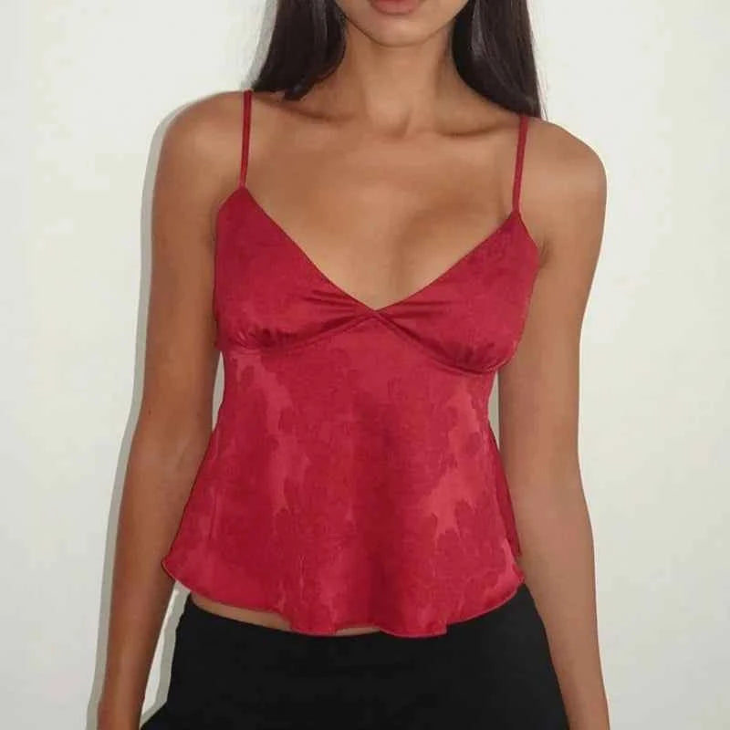 Women's Crop Top Floral Satin Tank Top