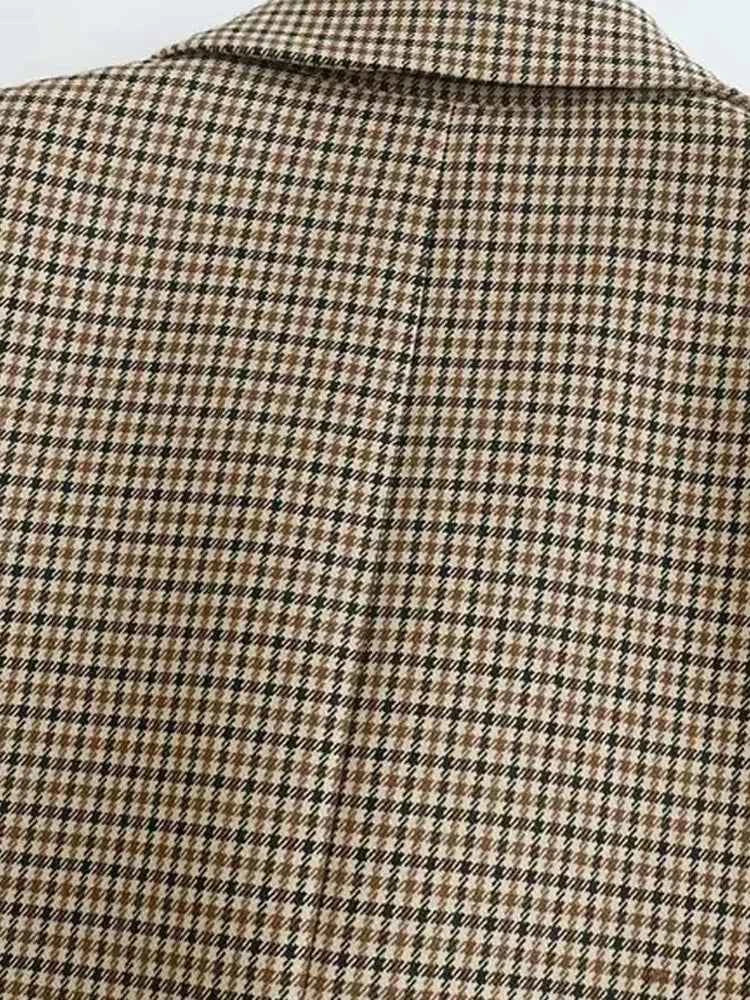 Women Fashion Double Breasted Plaid Blazer