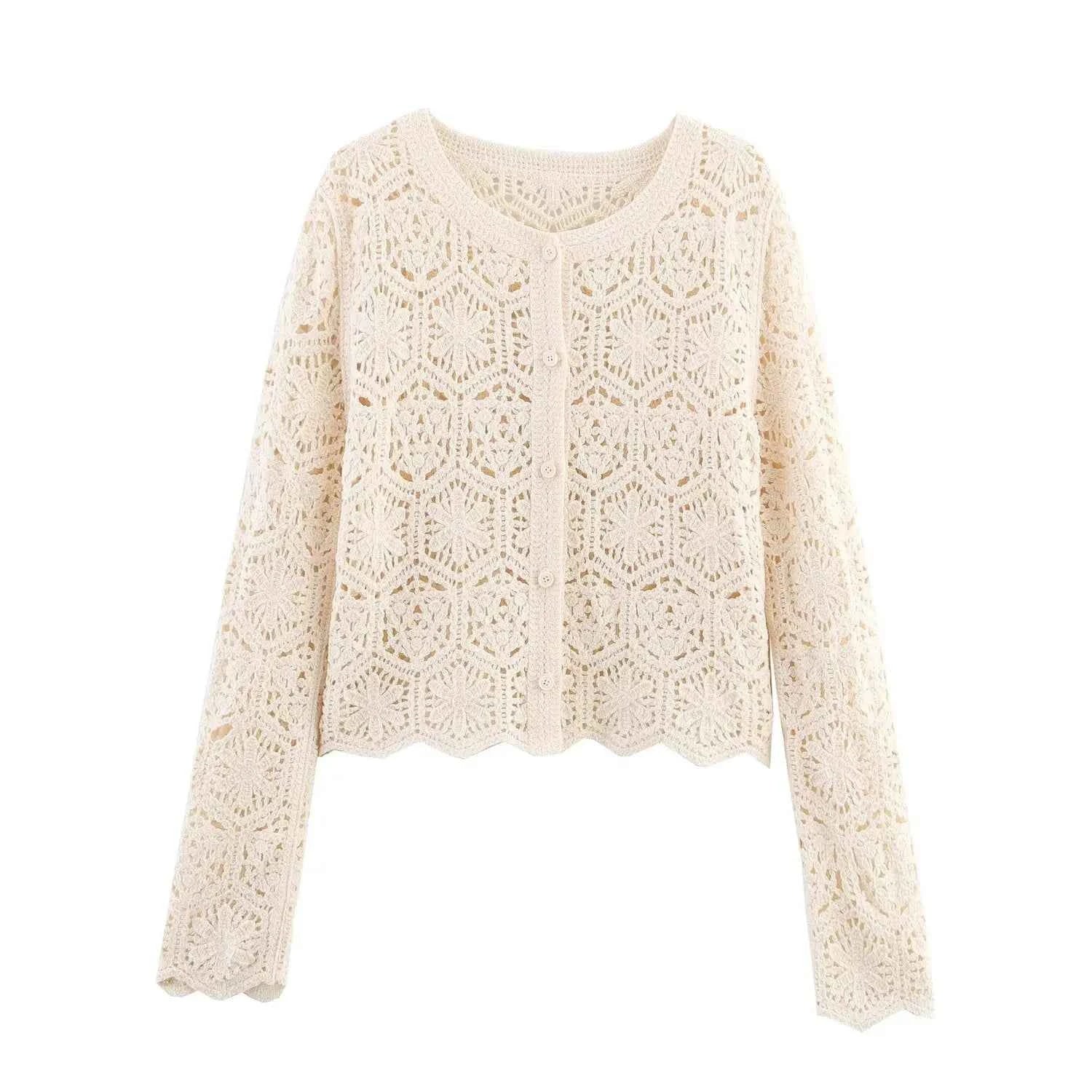 Women's Summer Boho Lace Blouse Cover Top Button Front Cardigan