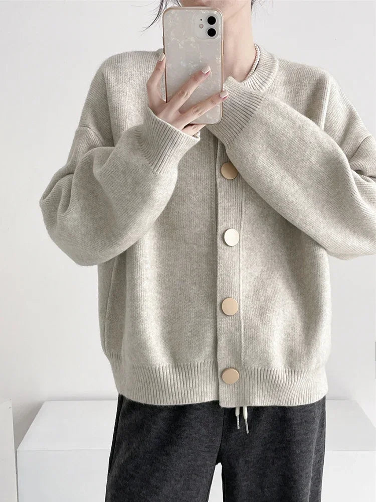 Women Cardigans Sweater O-neck Knitted Loose Cardigans