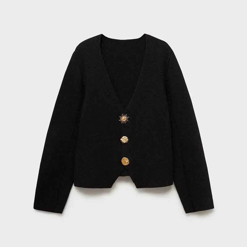 Elegant V-neck Solid Knitted Cardigan For Women