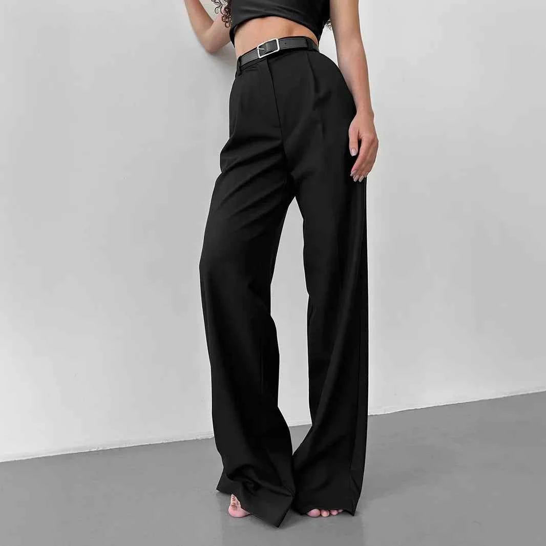 Casual Commuter Women's Trousers Loose Straight Leg Suit Pants