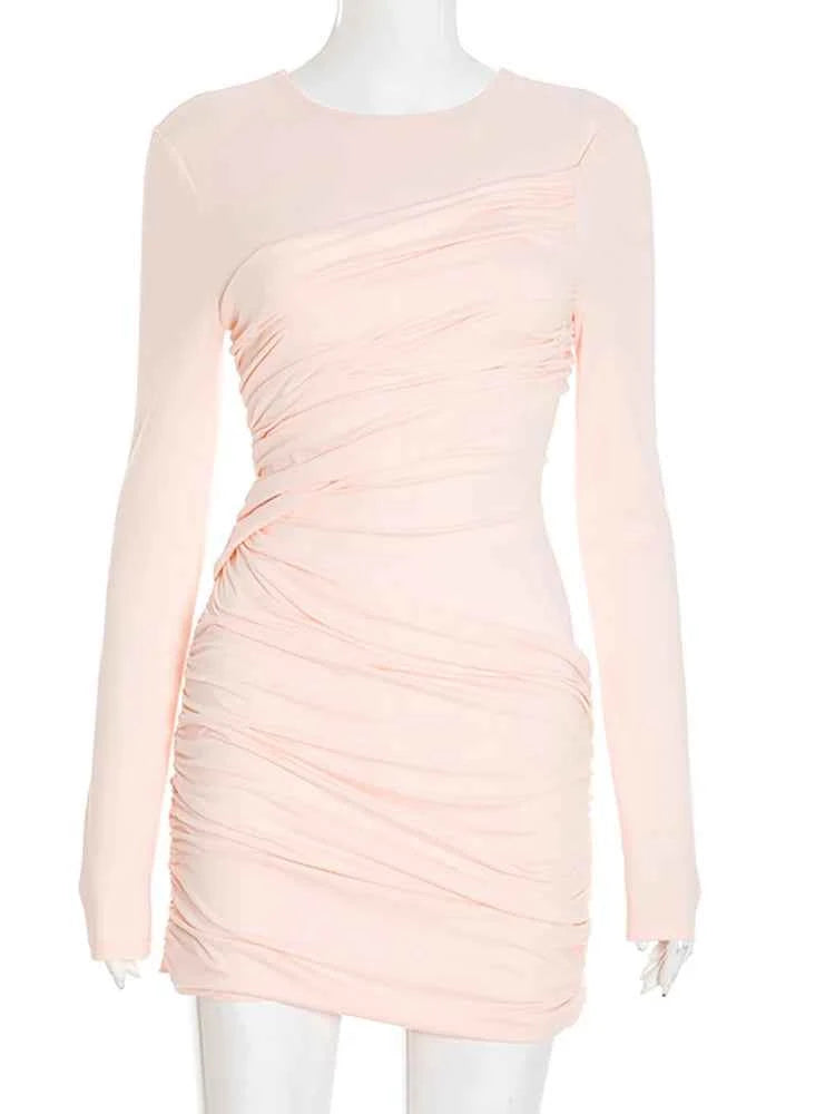 Round Neck Ruched Women Bodycon Dress