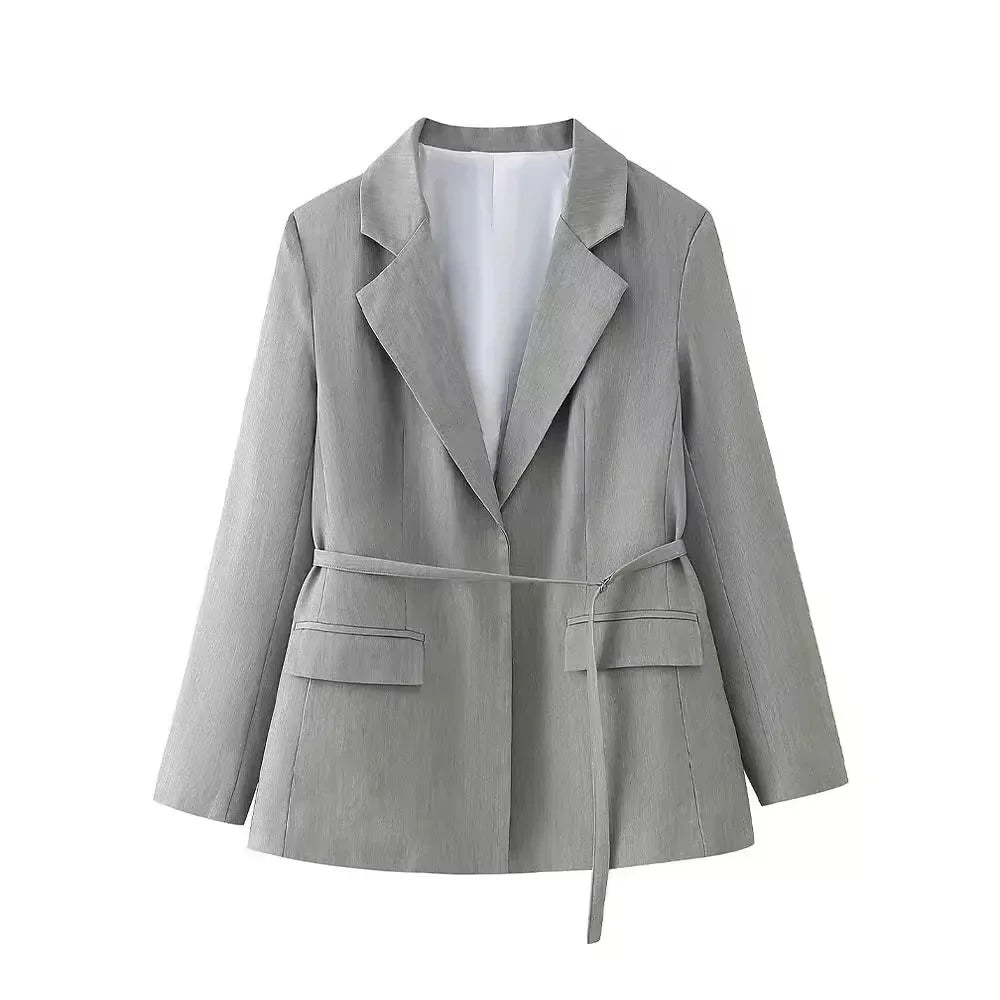 Women's Blazer Spring Summer Belt Lapel Coat for Women