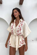 Women's Loose Printed Pullover Half-sleeved Tie High Short Rompers Jumpsuits - Norellé
