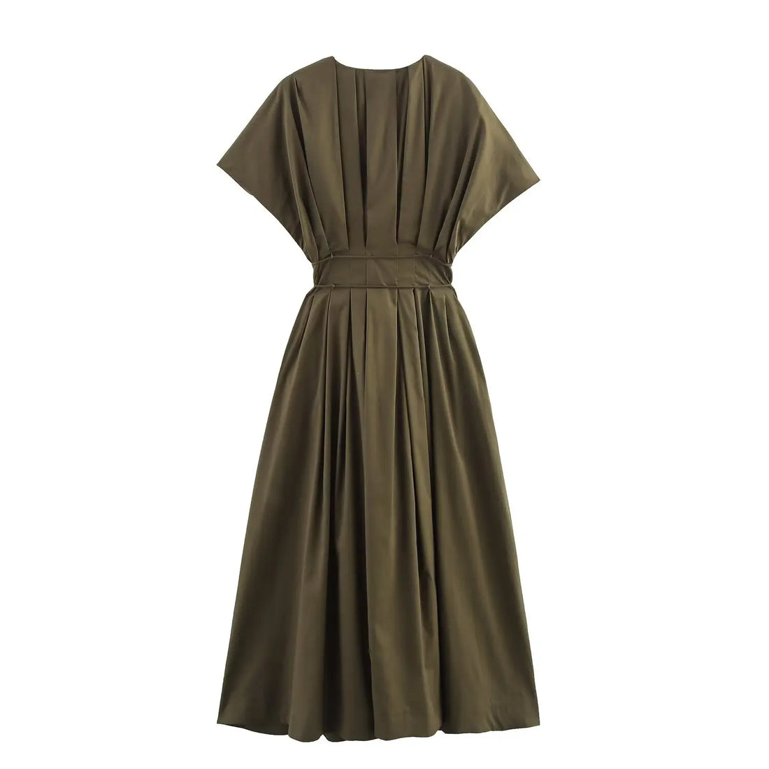 Women's Casual Drop Shoulder Short Sleeve V-neck Midi Dress