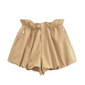 Women Front Button Zipper Balloon Hem Shorts