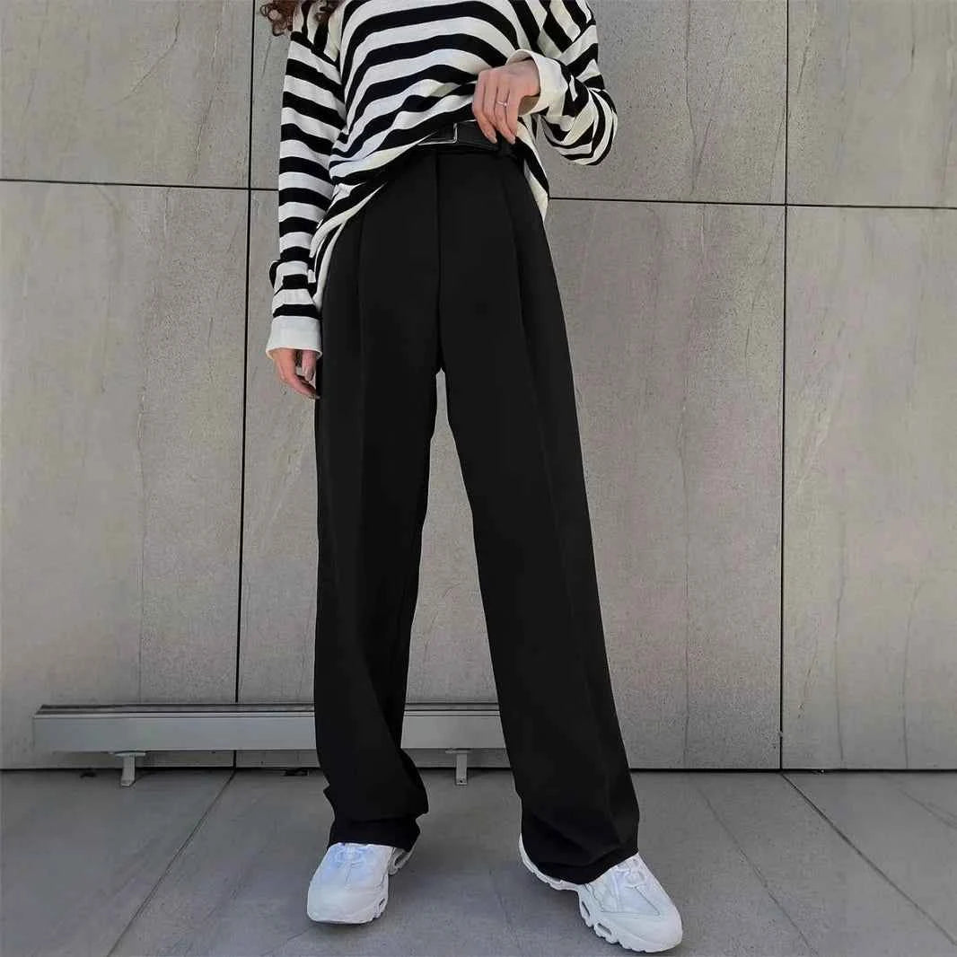 Casual Commuter Women's Trousers Loose Straight Leg Suit Pants