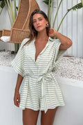 Women's Loose Printed Pullover Half-sleeved Tie High Short Rompers Jumpsuits - Norellé
