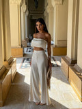Two Piece Set With Pants Wide-Leg Pants Summer Women White Tube Top with Pants Suit - Norellé