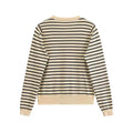 Women's Simple Round Neck Long sleeved Striped Fine Knitted Cardigan