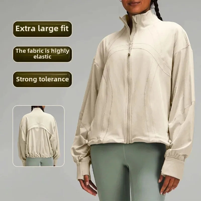 Loose-Fit Stand Collar Batwing Sleeve Top For Women Outdoor Jacket