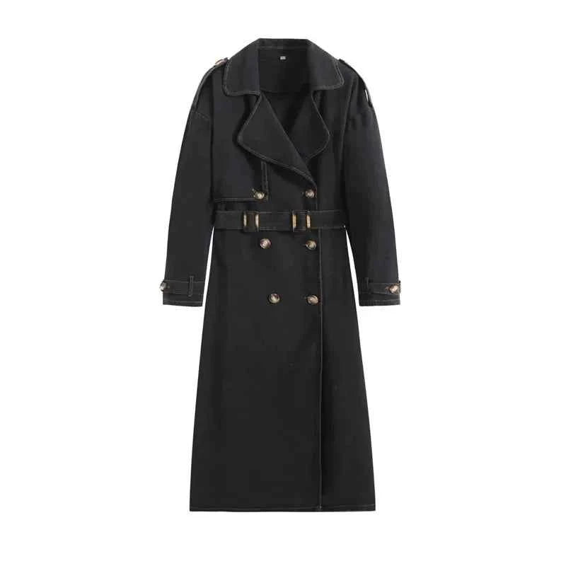 Loose Double-Breasted Denim Style Coat