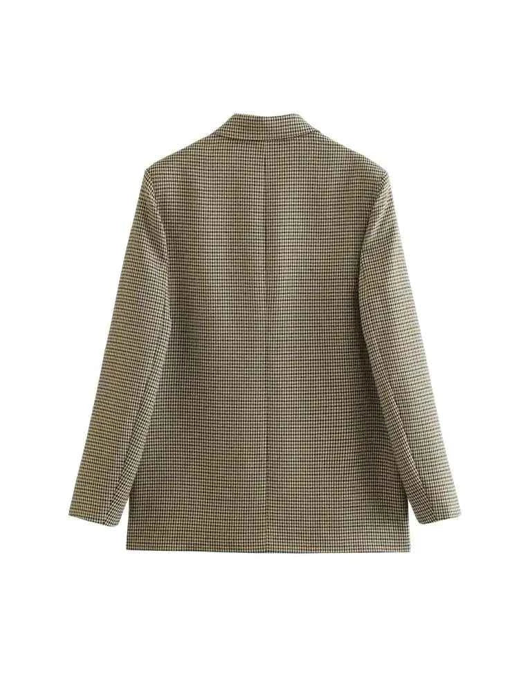 Women Fashion Double Breasted Plaid Blazer