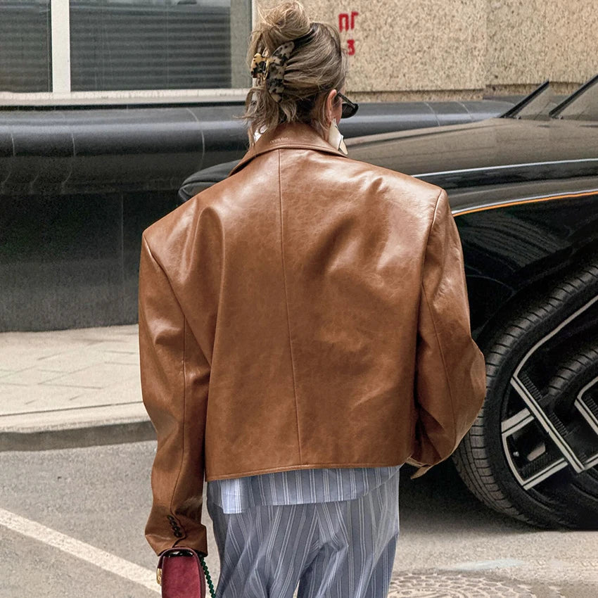 Street Chic Brown PU Cardigan Jacket