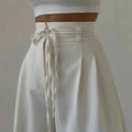 Women's Casual Design High Waisted Lace Up Slim Straight Leg Pants