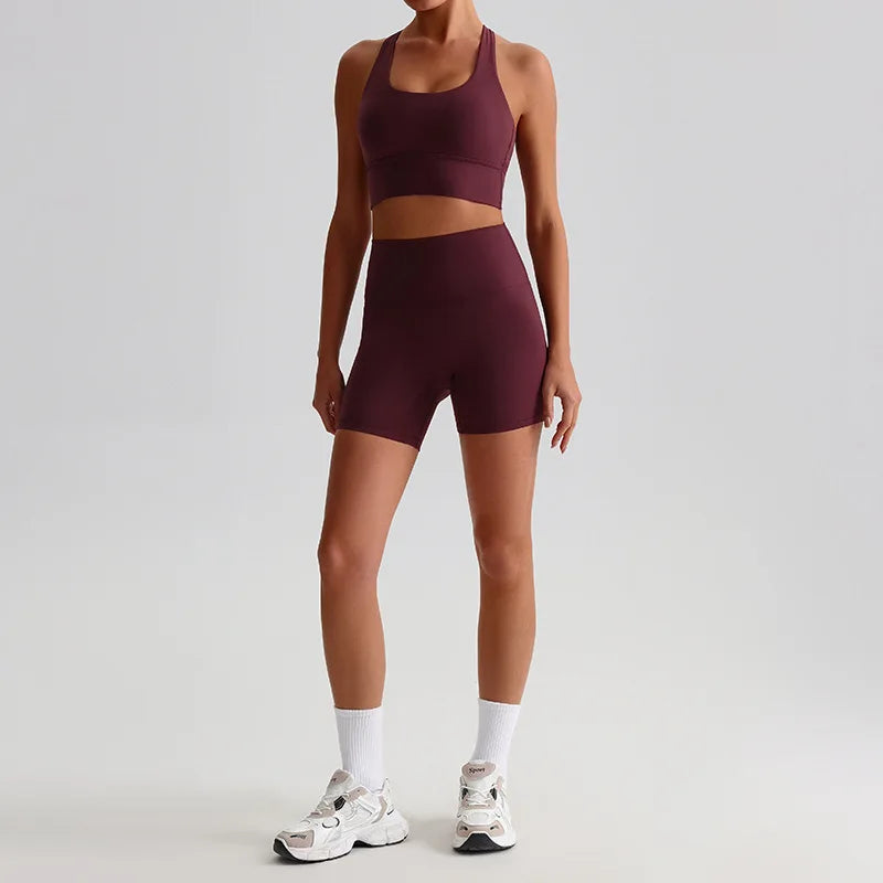 Women's Seamless Yoga Set - Quick-Dry Naked Feel Backless Bra Booty-Lifting Shorts