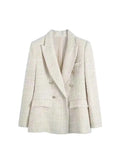 Women Fashion Tweed Double Breasted Blazer