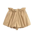 Women Front Button Zipper Balloon Hem Shorts