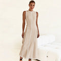 Women Clothing Knitted Long Skirt Simple Round Neck Sleeveless Female Vestidos - Norellé