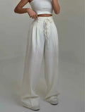 Women's Casual Design High Waisted Lace Up Slim Straight Leg Pants