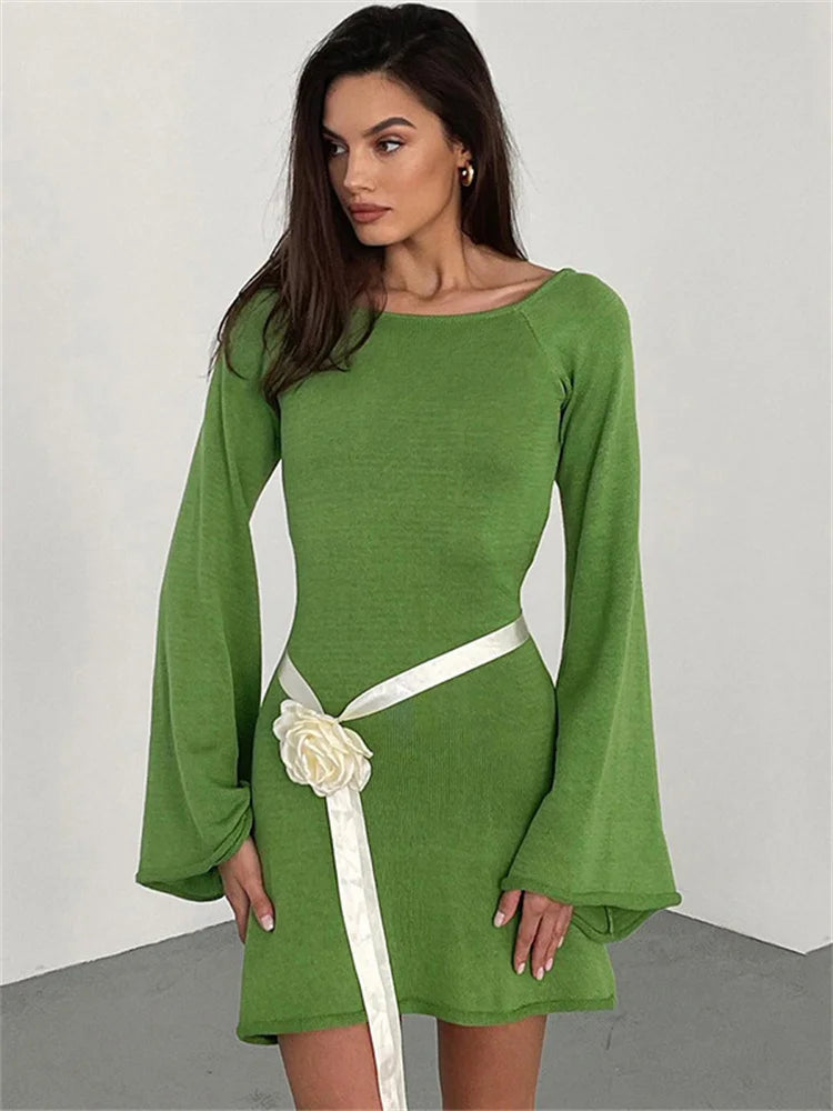 Backless Knitwear Lace-Up Mini Dress - Norellé