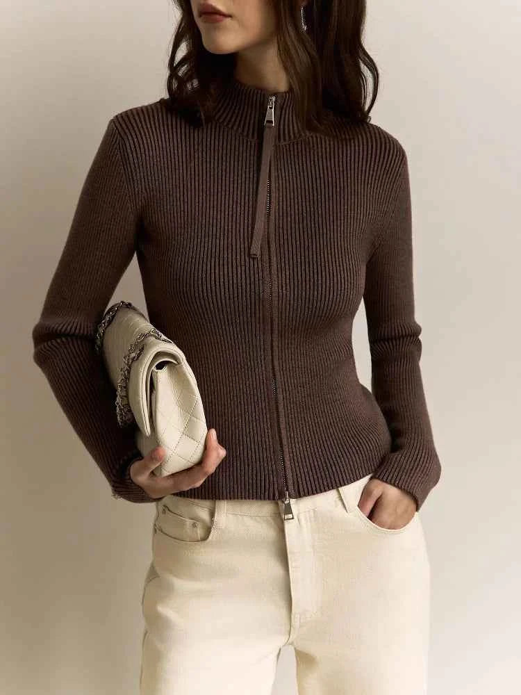 Zipper Knitted Cardigan Women