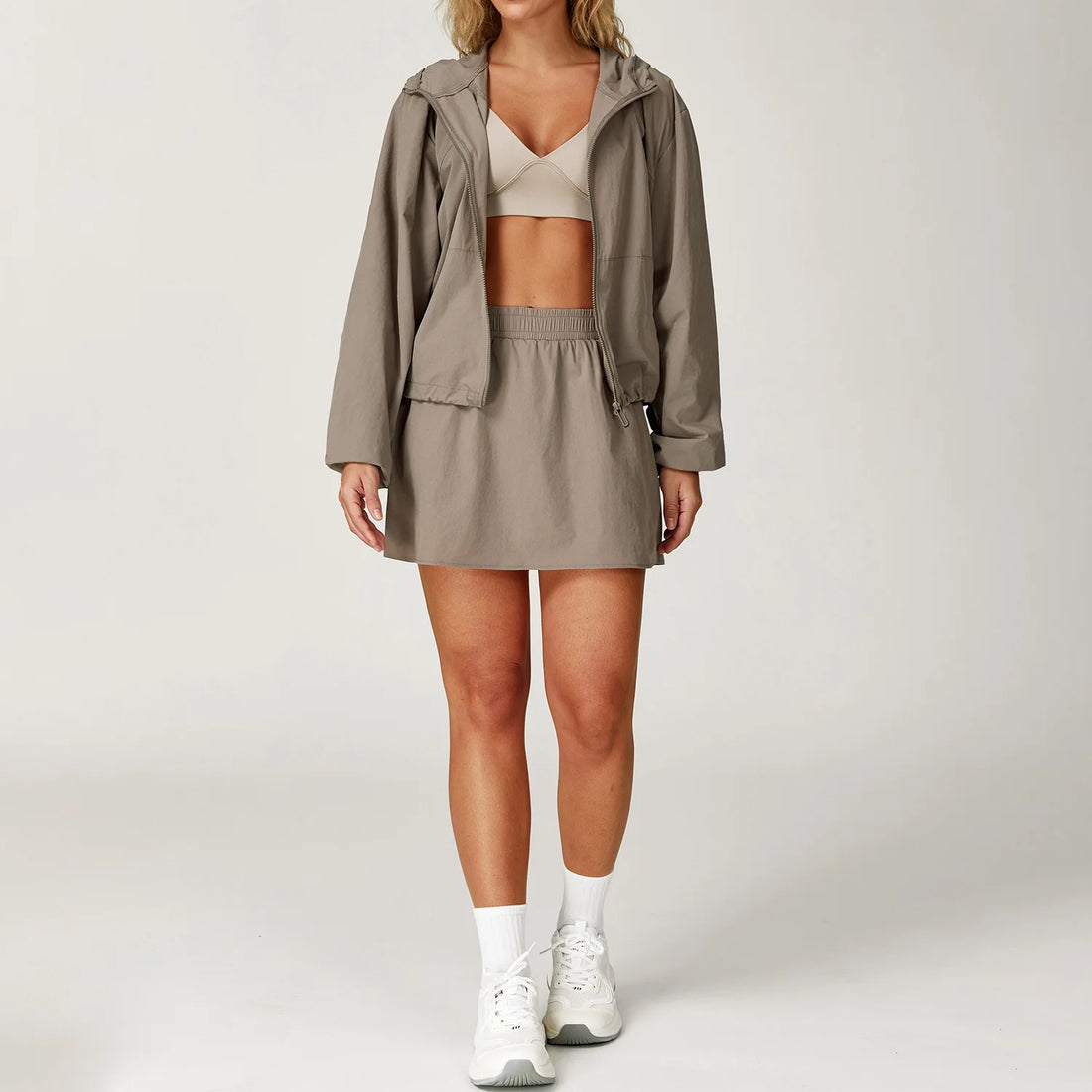 2PCS Women Yoga Set Gym Lightweight Zip Up Athletic Hooded Jacket