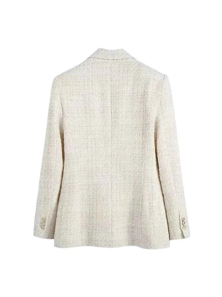Women Fashion Tweed Double Breasted Blazer