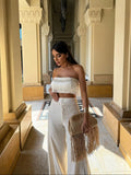Two Piece Set With Pants Wide-Leg Pants Summer Women White Tube Top with Pants Suit - Norellé