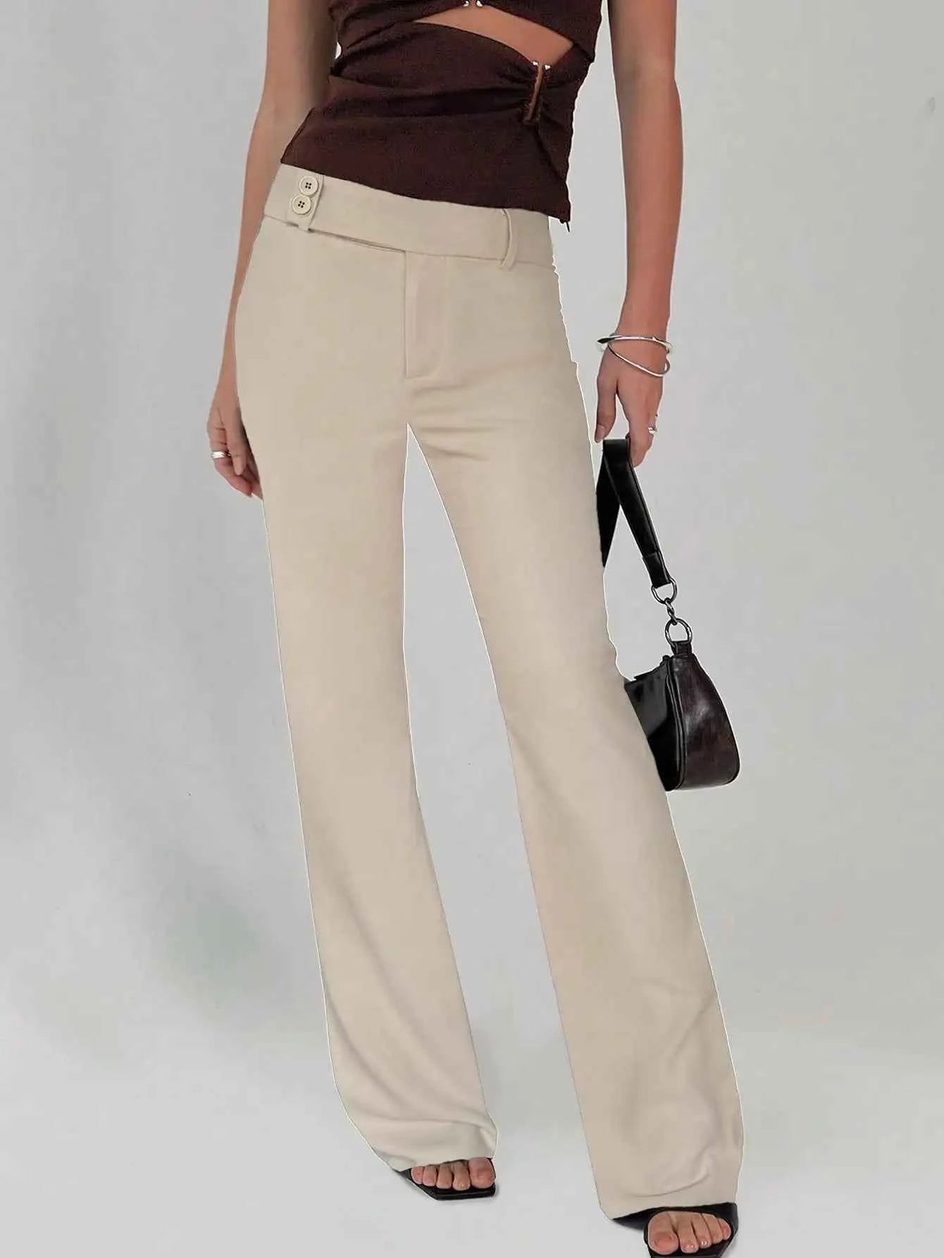 Women Low Drop Waist Casual Elastic Waist Long Pants