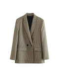 Women Fashion Double Breasted Plaid Blazer