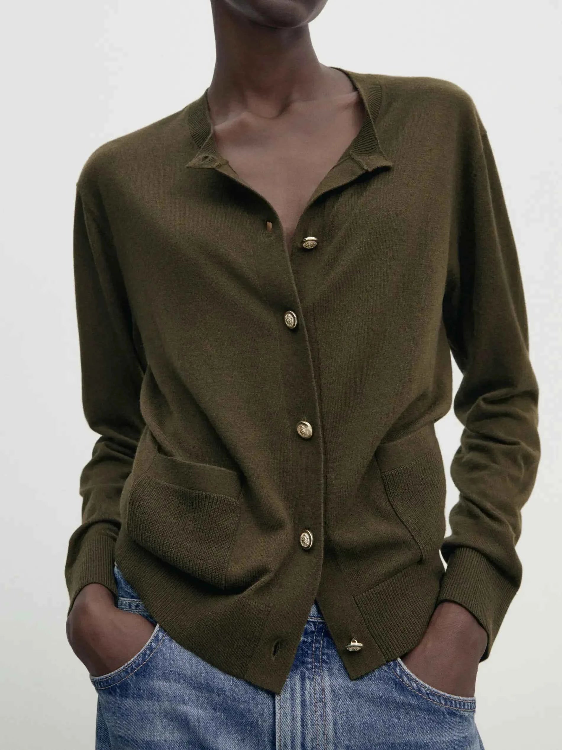 Women's Casual Little Gold Buckle Knit Cardigan