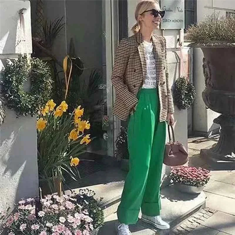Vintage Bouble Breasted Plaid Women Blazer