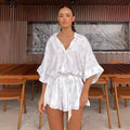 Women's Loose Printed Pullover Half-sleeved Tie High Short Rompers Jumpsuits - Norellé