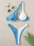 Two Pieces Solid Patchwork Underwire Push Up One Shoulder - Norellé