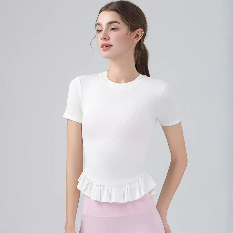 Summer Lacework Women Yoga Short Sleeve T-shirt
