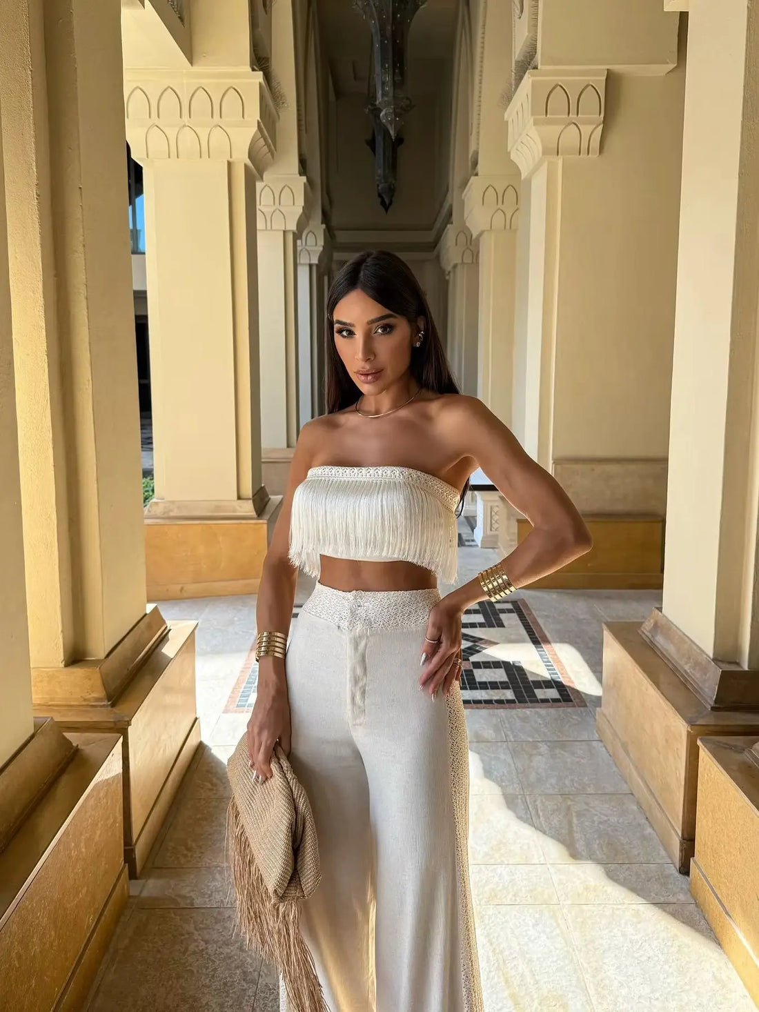 Two Piece Set With Pants Wide-Leg Pants Summer Women White Tube Top with Pants Suit - Norellé