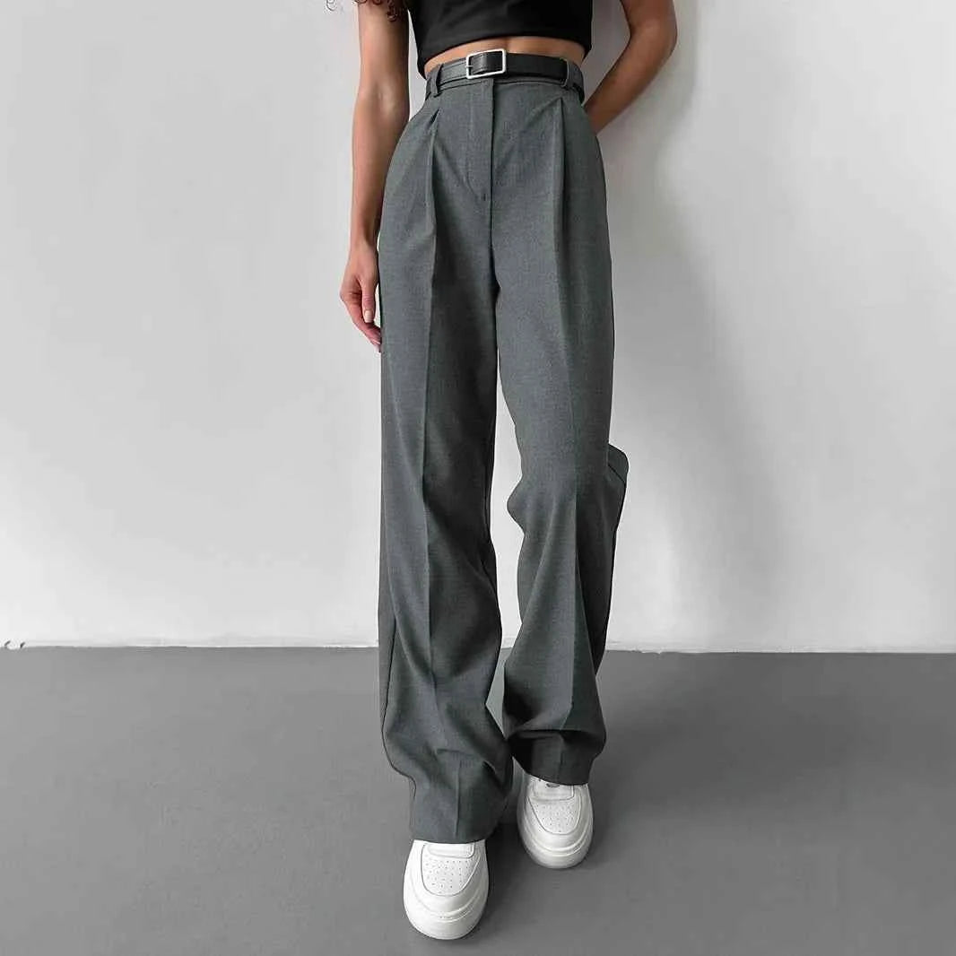 Casual Commuter Women's Trousers Loose Straight Leg Suit Pants