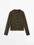 Women's Casual Little Gold Buckle Knit Cardigan