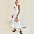 Women Clothing Knitted Long Skirt Simple Round Neck Sleeveless Female Vestidos - Norellé