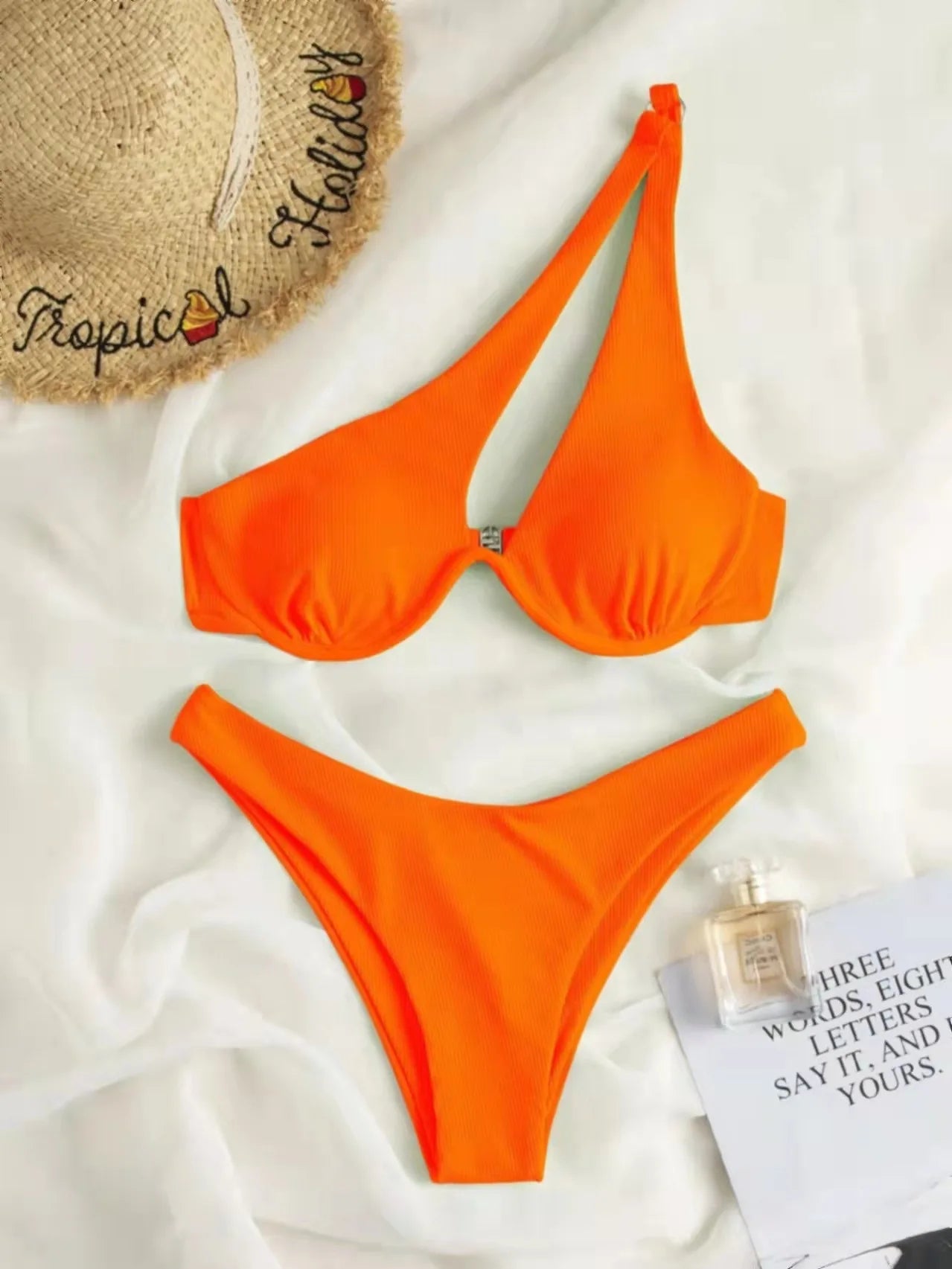 Two Pieces Solid Patchwork Underwire Push Up One Shoulder - Norellé